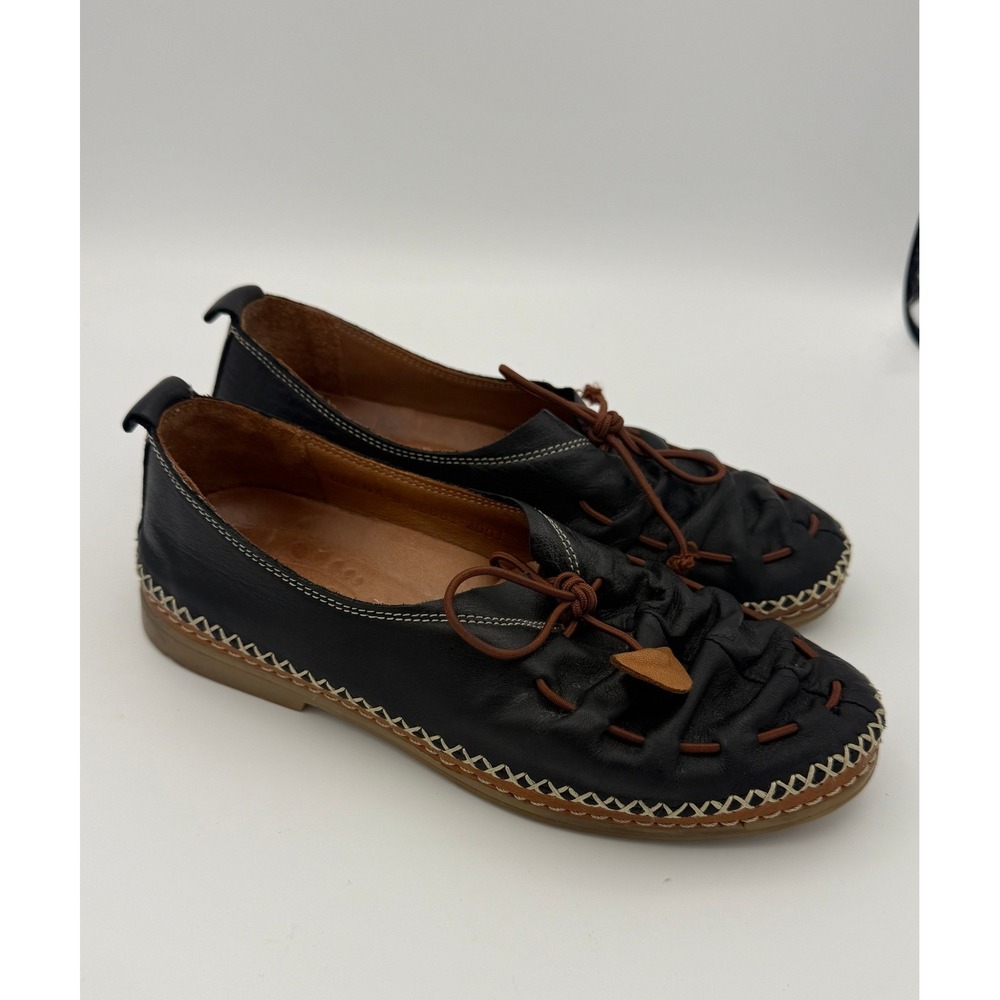 Spring Step Womens Black Leather Berna Loafer Vamp Tie Flats Size 36, 5.5/6